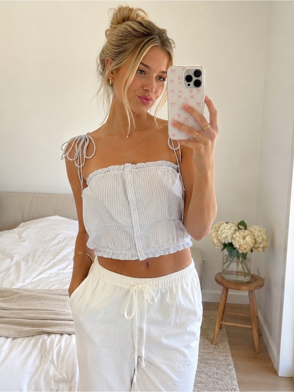 Aerie Stripe Tie Shoulder Smocked Crop Top XL Cottagecore